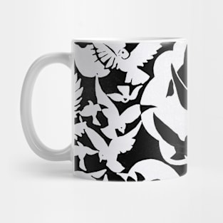 Black and White Pigeons Pattern Mug